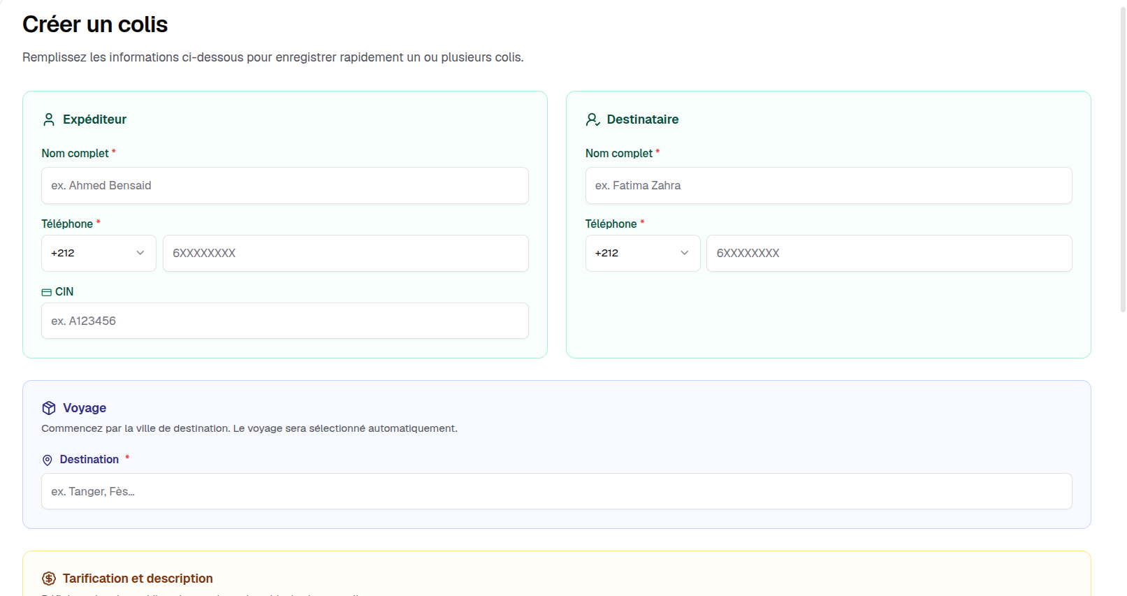 DabaColis create parcel form